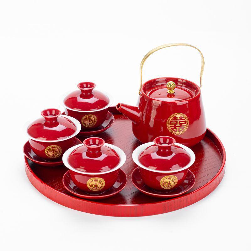 Wedding Tea Set: Complete Cup & Pot Set with Joyful Bowl, Ideal Gift for Newlyweds.