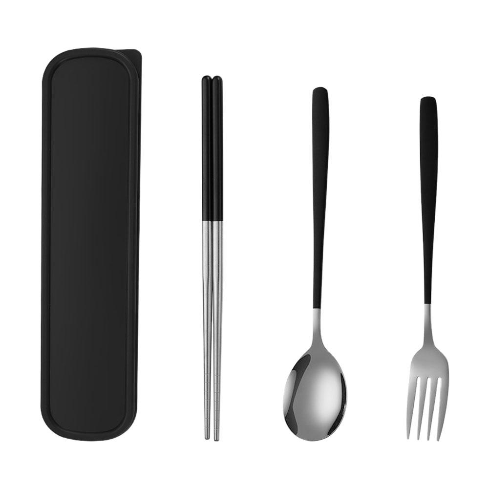 

Стальной Портативный Набор Столовых Приборов Ложка Вилка Палочки для Еды Столовые Приборы Студенческий Кухонный Портативный Набор I6N6 black-1set