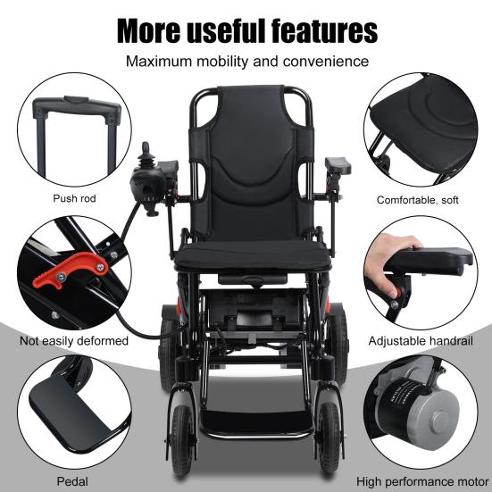 Adults Electric Wheelchair with Large Footrest, Lightweight Foldable Motorized Wheelchair, 12-Mile Range 500W