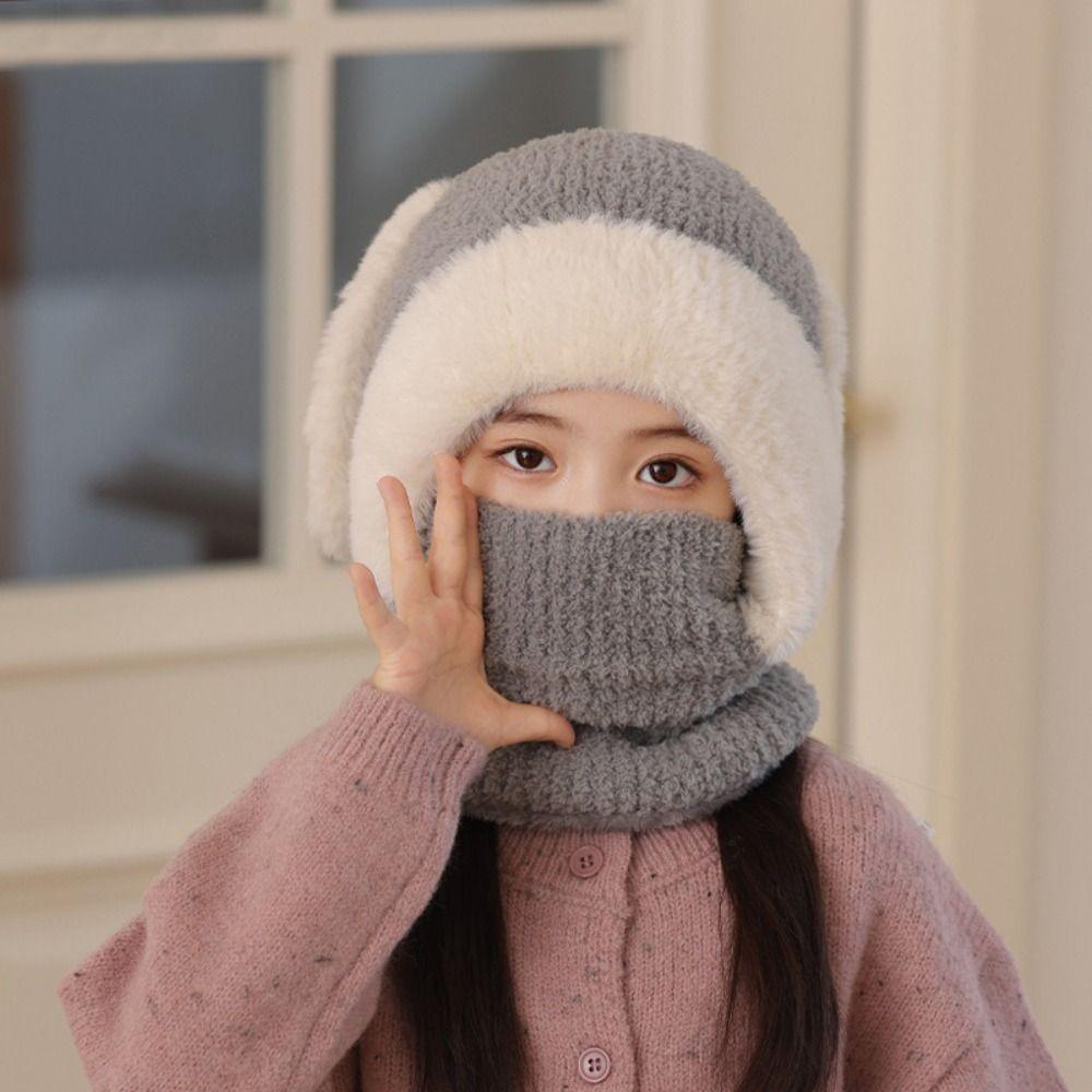 Knitted Beanie Rabbit Ear Winter Hat Warm Ears Pullover Cap Plush Scarf Hat  Kids Winter Wear
