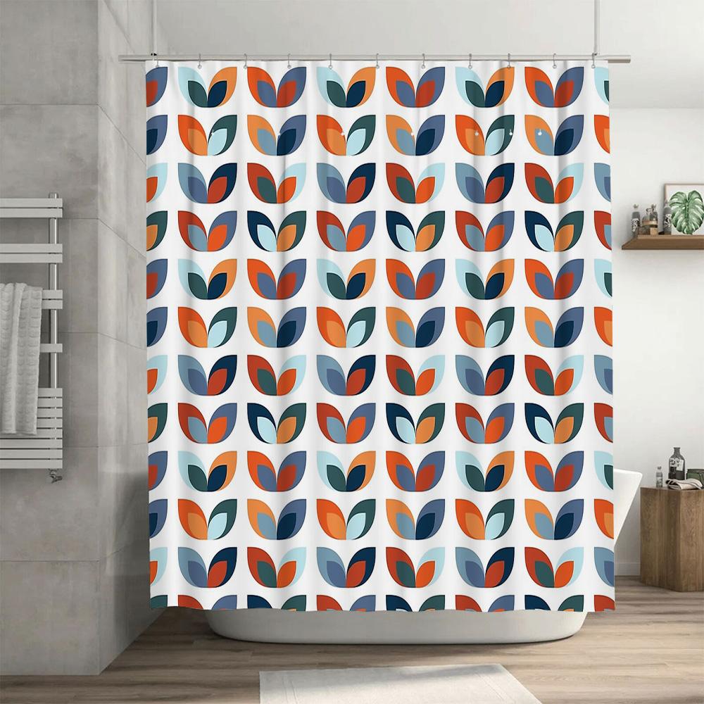 Boho Shower Curtain Nature Leaf Pattern Teal Blue Modern Bathroom Decor Farmhouse Washable Fabric Home Textile