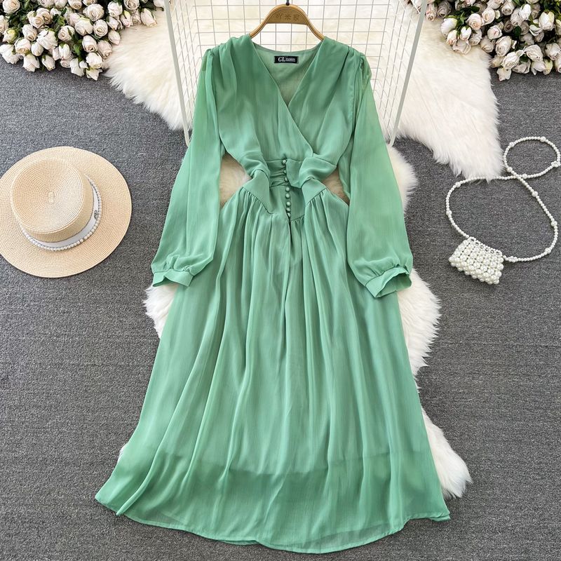 Spring and Autumn French Tea Break First Date Bubble Chiffon Dress