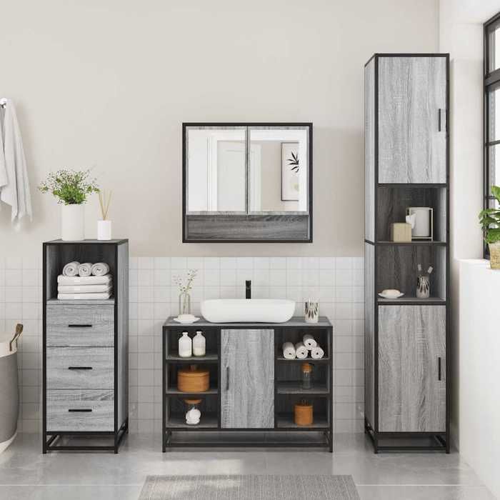 VidaXL Ensemble de meubles de salle de bain 3 pcs Sonoma gris, armoire de salle de bain, armoire de rangement de toilette, 3301063