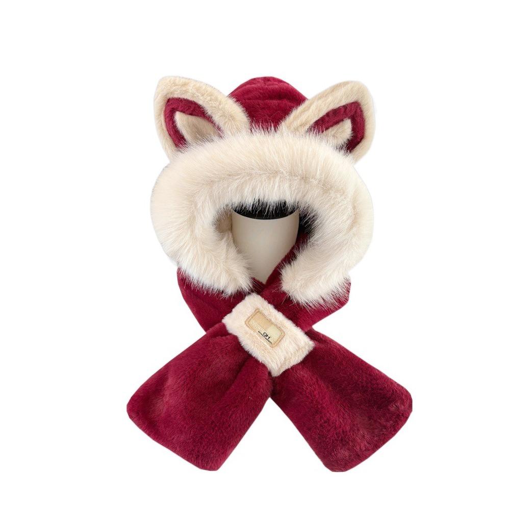 Windproof Hat Scarf Keep Warm Winter Plush Scarf Fox Ears Hooded Scarf for Women Autumn Winter