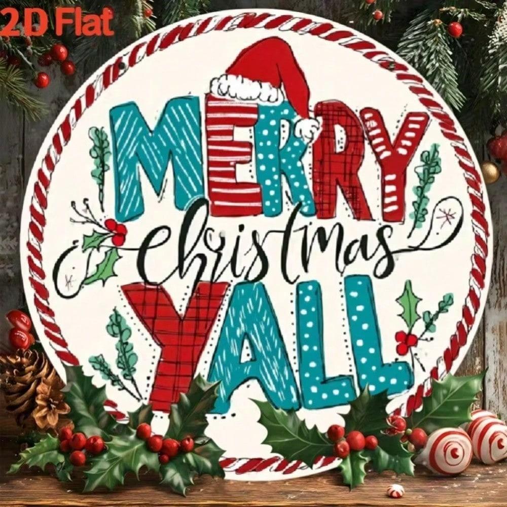 

88 Inch Round Merry Christmas Metal Wall Art, Indoor Outdoor Holiday Decor with Hooks 20x20