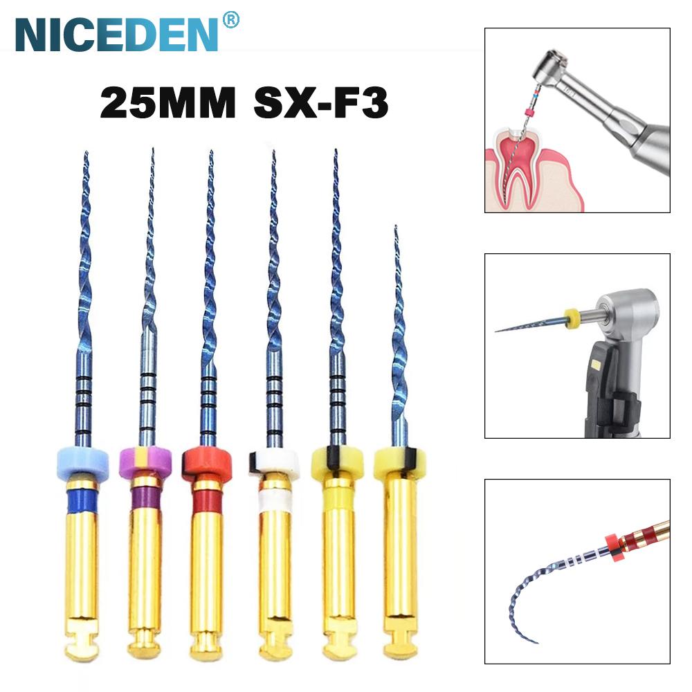 Niceden 6 szt. Silnik pilników endodontycznych NiTi do kanałów korzeniowych, stożkowe narzędzia stomatologiczne, elastyczne