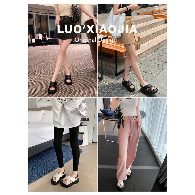 Sheepskin bread sandals women's summer leather shoes heightened thick soles crossed with clouds bubbles casual versatile Rome