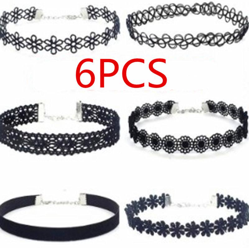 6pcs Women’s Black Lace Choker Necklace Set