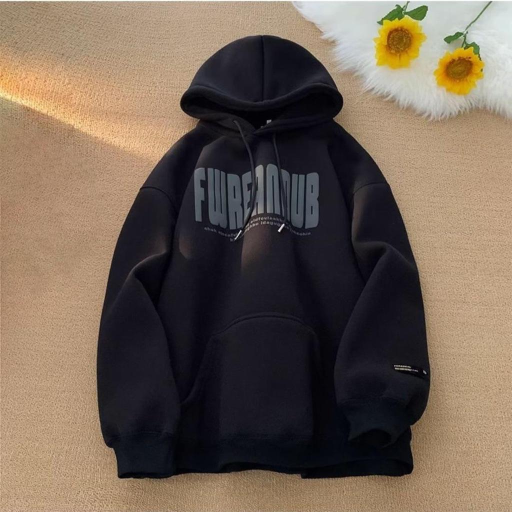 Men's Retro American Letter Hooded Sweatshirt, Thickened Casual Jacket for Autumn/Winter