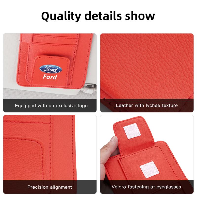 Car PU Leather Sun Visor Sunglasses Ticket Card Storage Bag Accessories For Ford ST Line Focus Fiesta Puma Ranger Kuga MAX F150
