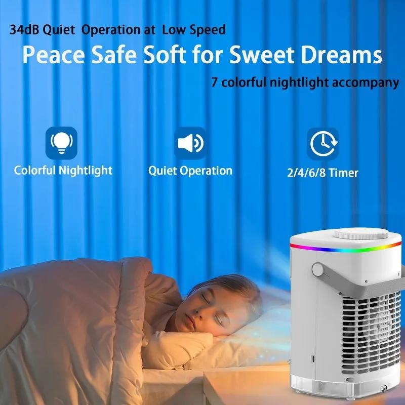 Portable Air Cooler,Desktop Cooling Fan with 4 Wind Speed & Colorful Light,Smart Air Conditioner Fan with Cool Mist & 2-8H Timer
