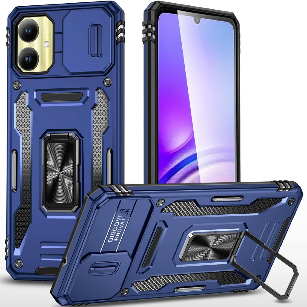 For Samsung Galaxy A06 4G Case Kickstand Slide Lens Lid PC+TPU Drop-Proof Phone Cover