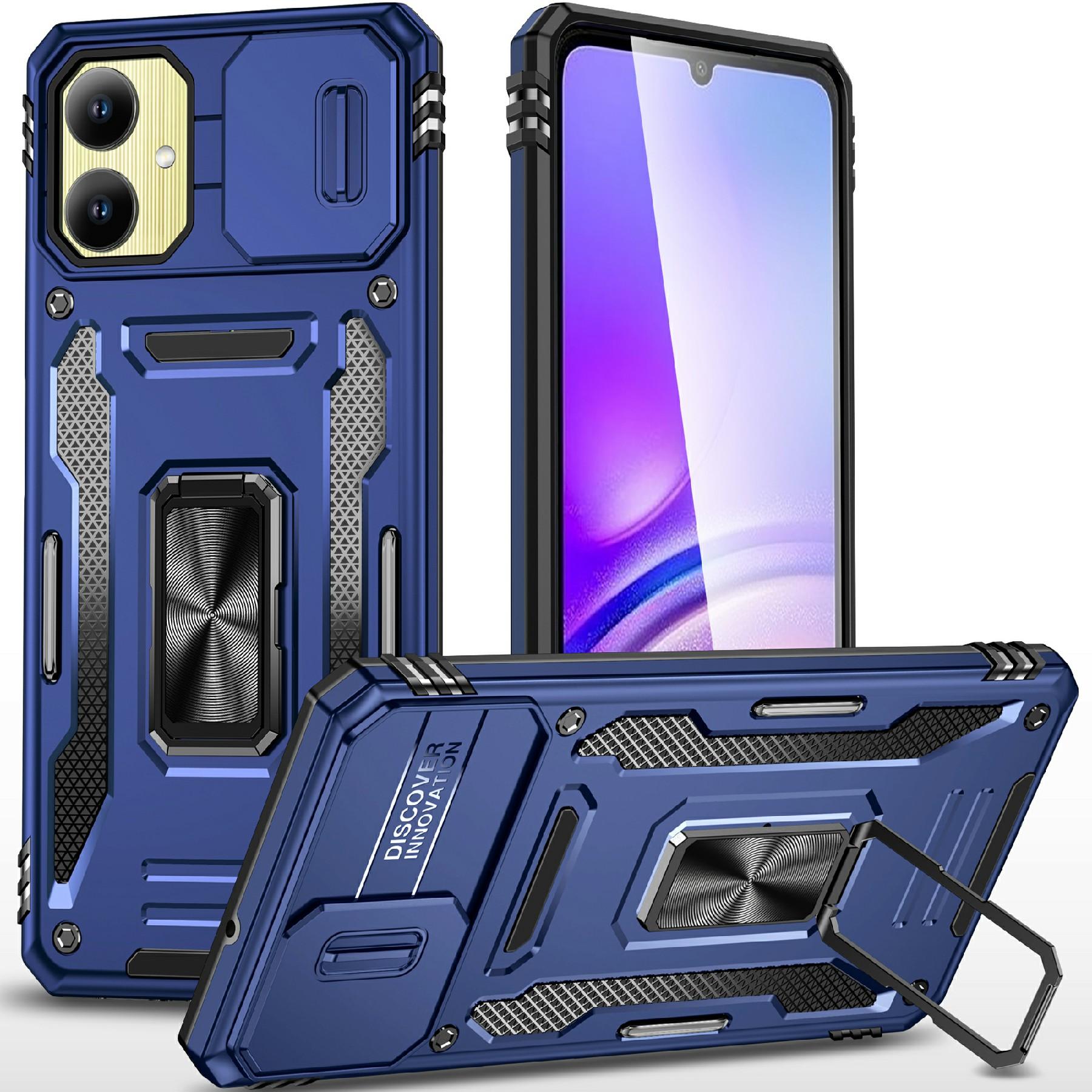 

For Samsung Galaxy A06 4G Case Kickstand Slide Lens Lid PC+TPU Drop-Proof Phone Cover B