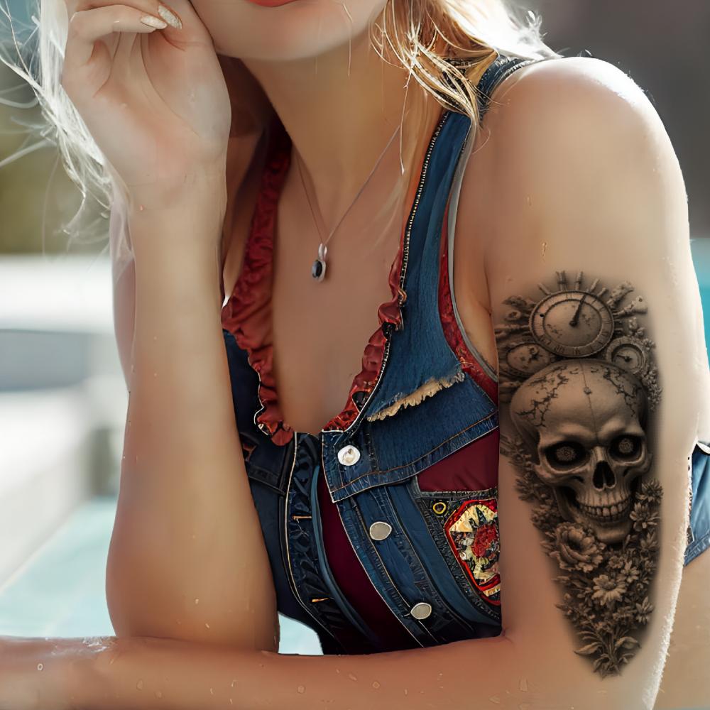 3pcs Temporary Tattoo Roses Black And Grey Realism Spider Butterflies Waterproof Long-lasting Body Stickers Thorns For