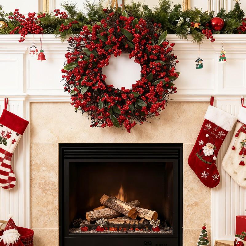 Artificial Holly Wreath With Red Berries Green Leaves Christmas Door Decor 45cm 50cm Plastic Handmade American Style