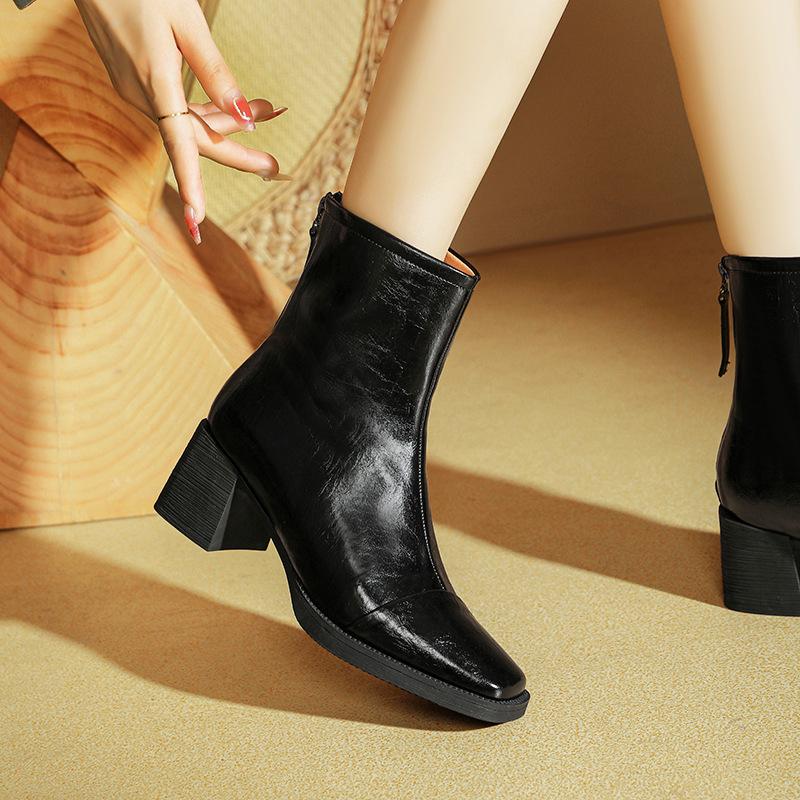Customized women's boots~ High-heeled short boots Maillard thick heel autumn and winter new women's medium boots square head thin boots