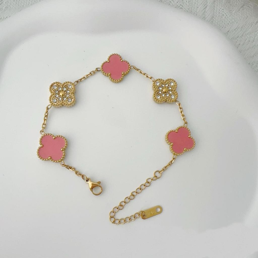 Dwustronna bransoletka z pięcioma kwiatami Bransoletka z czterolistną koniczyną Nie traci koloru Elegancka damska lekka luksusowa bransoletka temperamentu