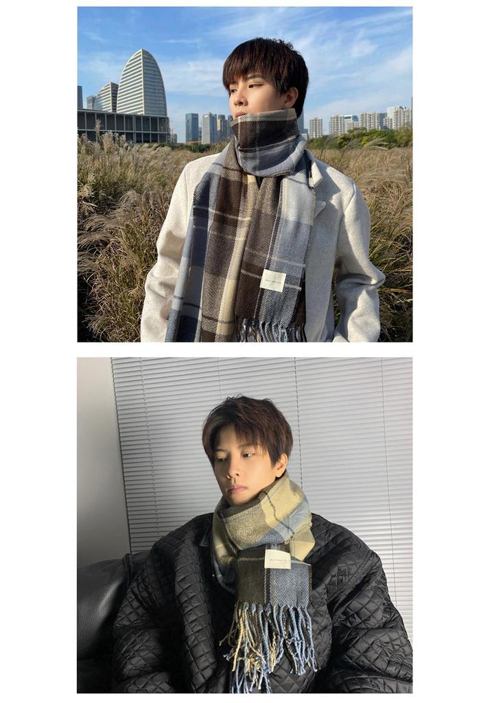 Men's Winter Unisex Plaid Shawl - Korean Style Versatile & Warm Scarf for Students & Couples