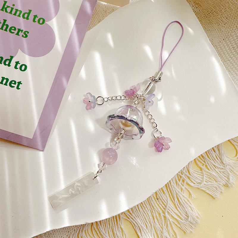 

Милые подвески-шармы для телефона, модный брелок в виде медузы и цветка, ремешок для мобильного телефона, сладкий женский брелок, корейские украшения фиолетовый