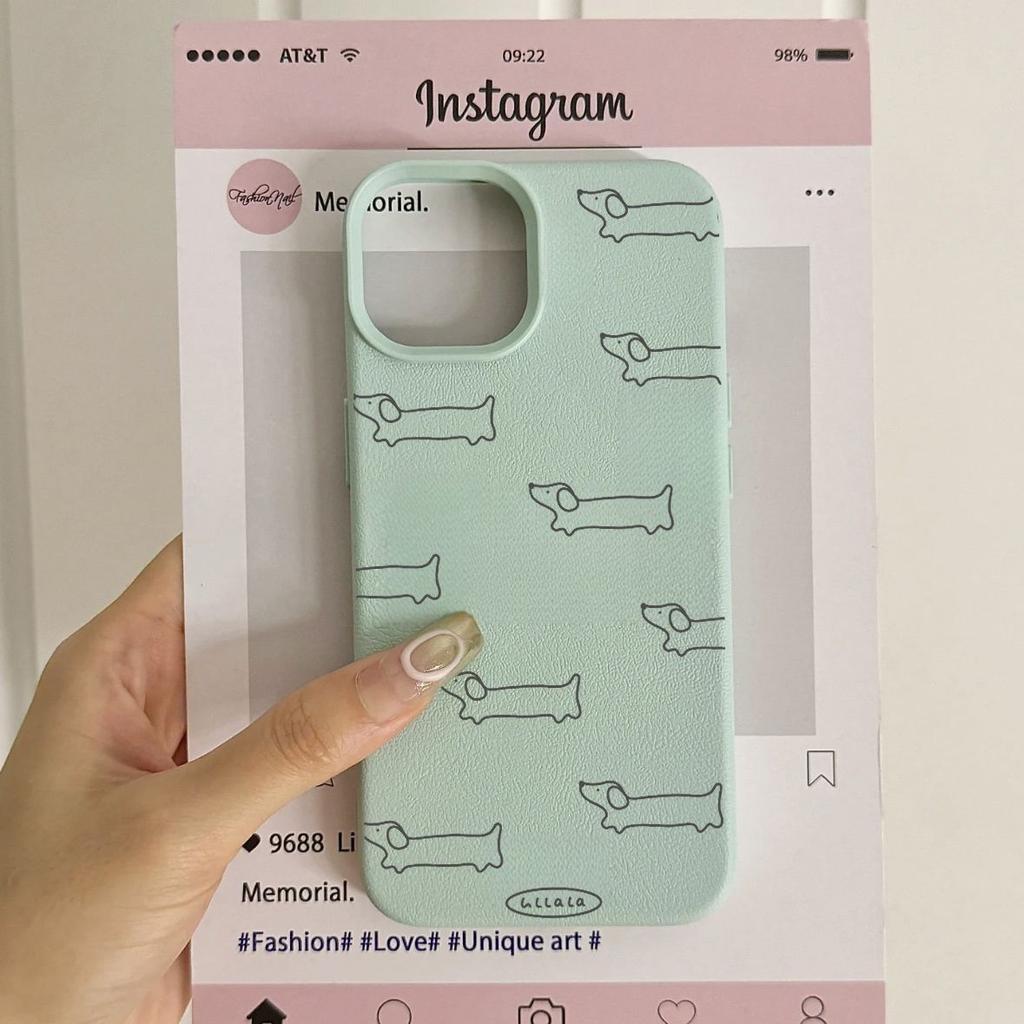Simple Lines Full Screen Dachshund Dog Suitable for Apple 16  Promax Mobile Phone Case 14 Leather Pattern Protective Case