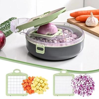 Affettatrice per verdure multifunzione 9 in 1, taglierina, grattugia, affettatrice con cestello, tritacarne, grattugia per carote, accessorio da cucina.