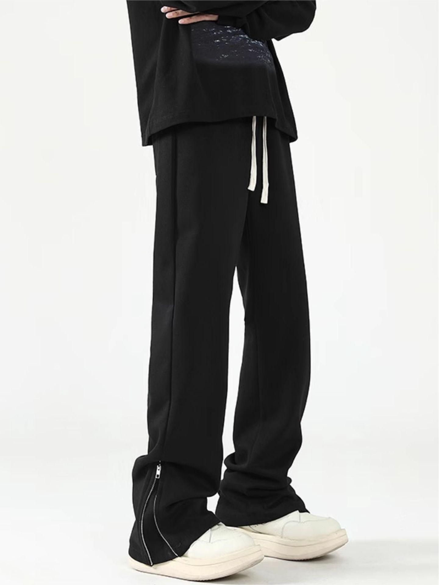 

Женские повседневные спортивные штаны в стиле хай-стрит: Осень и Зима Микро-клеш, На молнии, Тяжелый вес Американский стиль, Свободные брюки прямого кроя XL