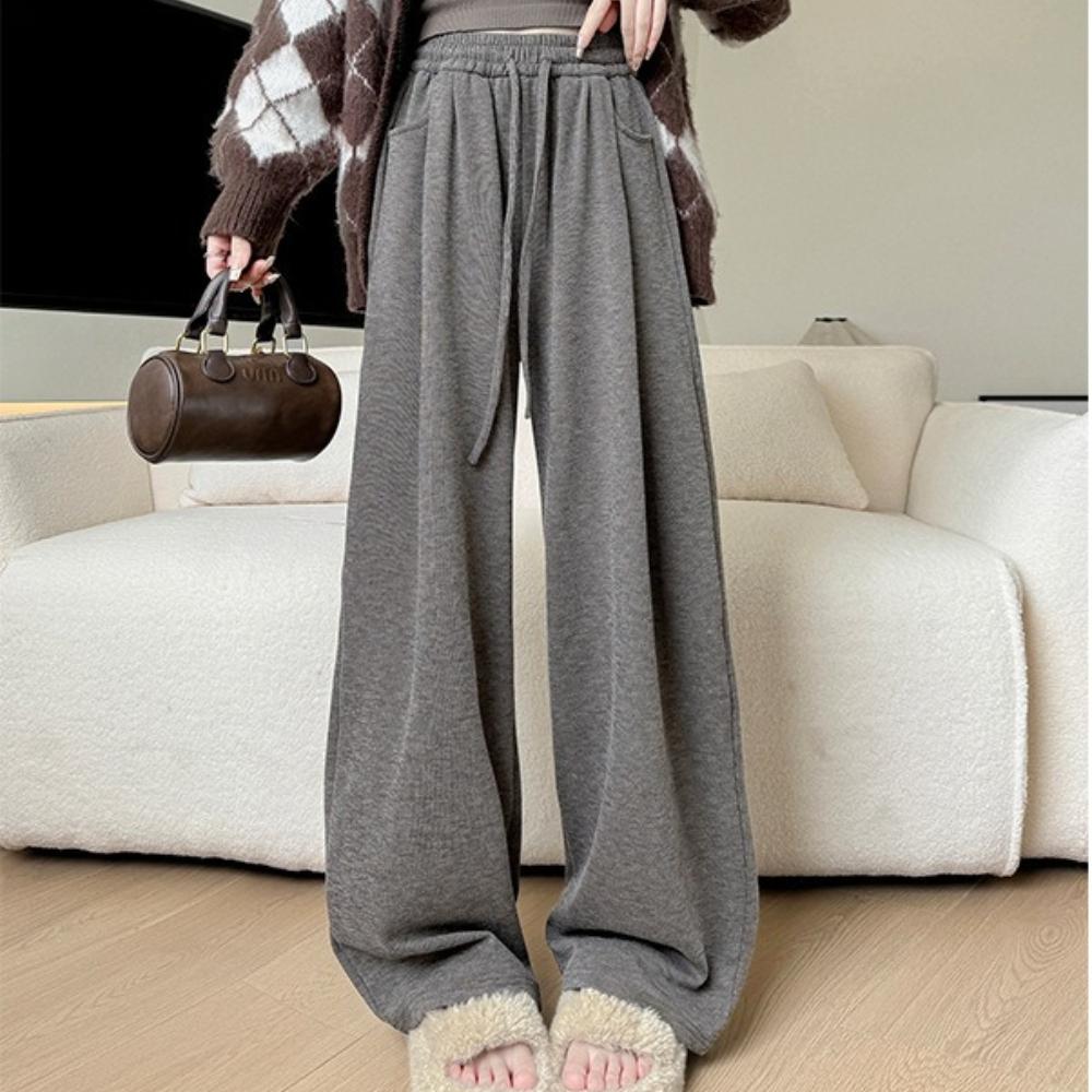 Women's High Waist Drawstring Wide Leg Pants Casual Loose Trousers for Fall Winter Daily Wear