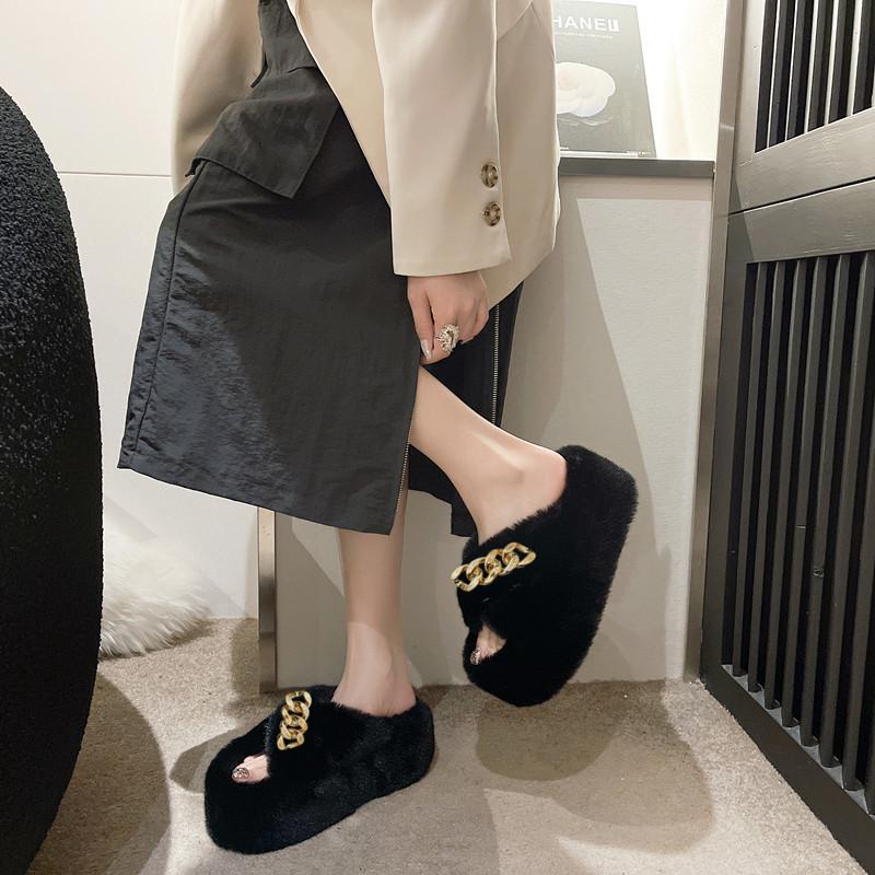 Mao Mao slippers women's outer wear 2025 new autumn and winter Korean version thick bottom height increase small home plush cotton slippers