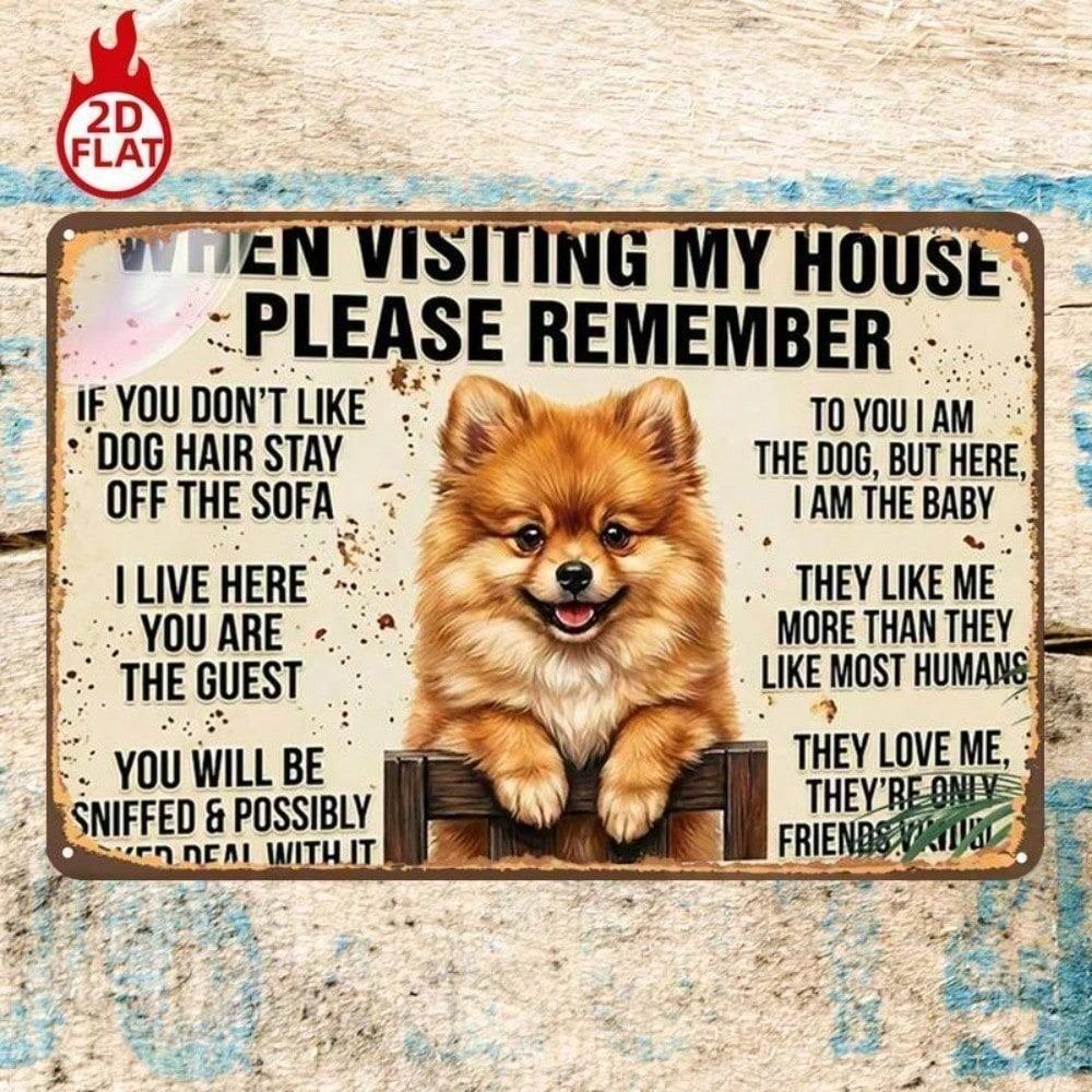 1pc Pomeranian House Rules Metal Sign 8x12in, Funny Pet Wall Art, Playful Dog Decor for Home Bar Garage