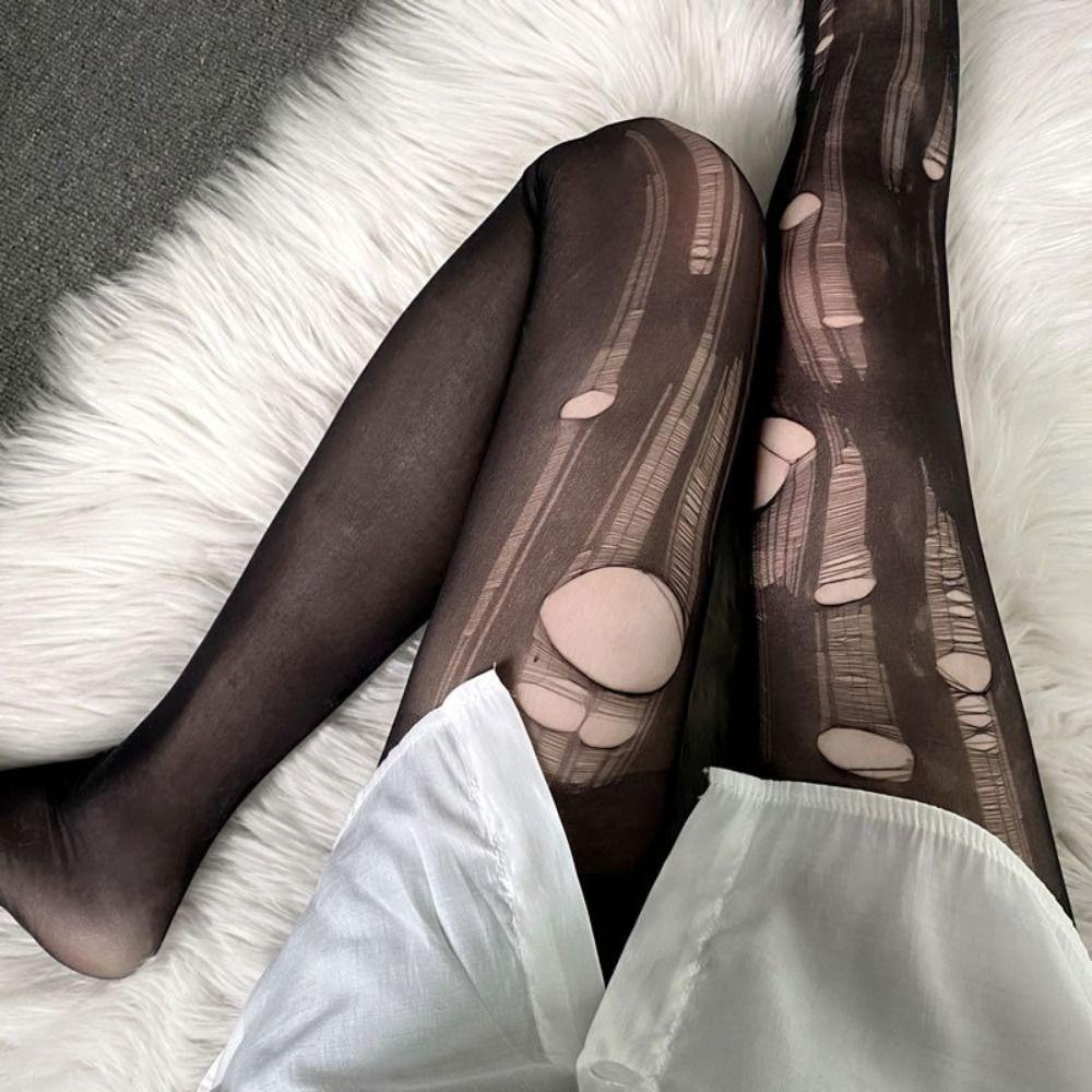 

Elastic Disposable Socks Summer Perforated Pantyhose Fashion Thigh High Stockings чорний