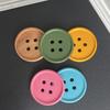 6-Piece Original Colorful Button Coaster Set with Cross-Shaped Iron Rack Coaster Holder Dopamine Round Wooden Coasters Exquisite Coffee Cup Holders
