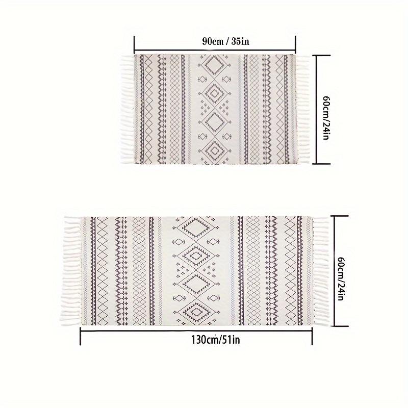 Polyester Cotton Jute Woven Fringe Rug - Washable Non-Slip Bedside Carpet for Bedroom, Boho Minimalist Floor Mat