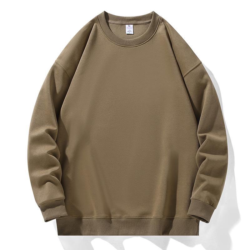 Men's 300g Solid Color Round Neck Sweatshirt – Autumn/Winter Pullover with Fixed Pattern Print, Perfect for Team Uniforms