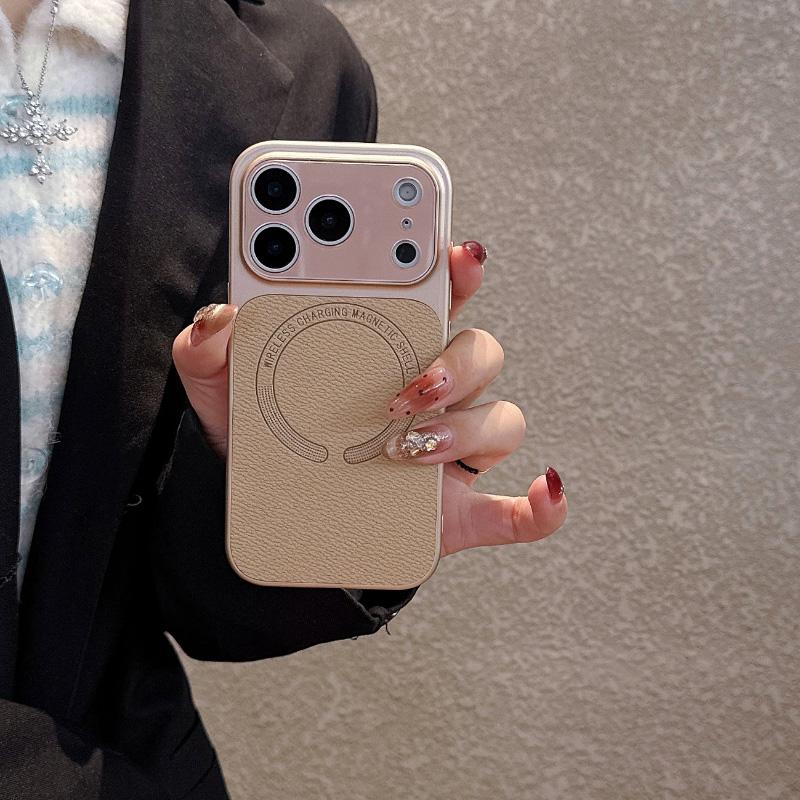 For MagSafe Solid Color Frame Artificial Leather Magnetic Phone Case For iPhone 17 Pro Max 15 13 14 16 Pro Max Bumper Back Cover