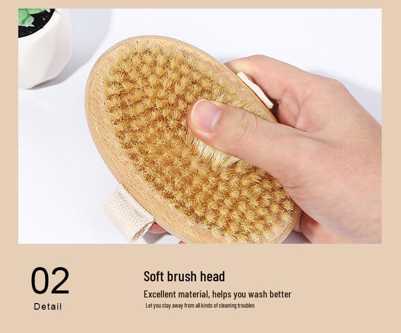 Wooden Boar Bristle Bath Brush with Long Handle for Scrubbing and Massage