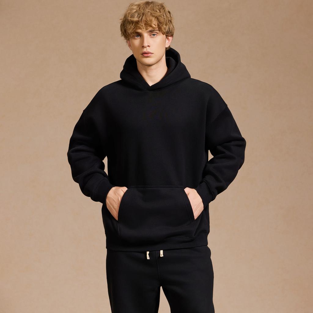 Men's Fleece Sweatpants Long Pants Drawstring Joggers with Hooded Sweatshirt Casual Athletic Set