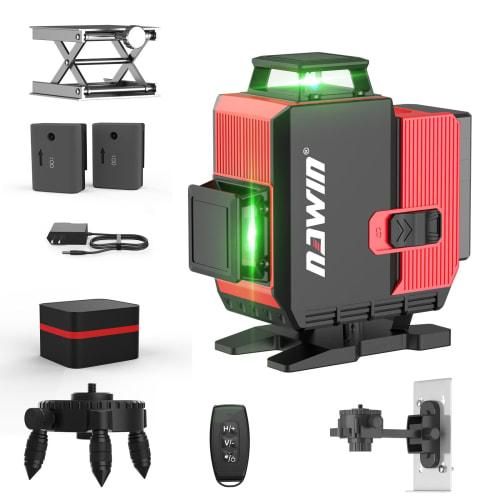 Navin 4D 16-Line Green Laser Level with Magnetic Rotating Stand, Remote Control, 2 Batteries, Indoor/Outdoor Use, Automatic Calibration, for Ceilings,