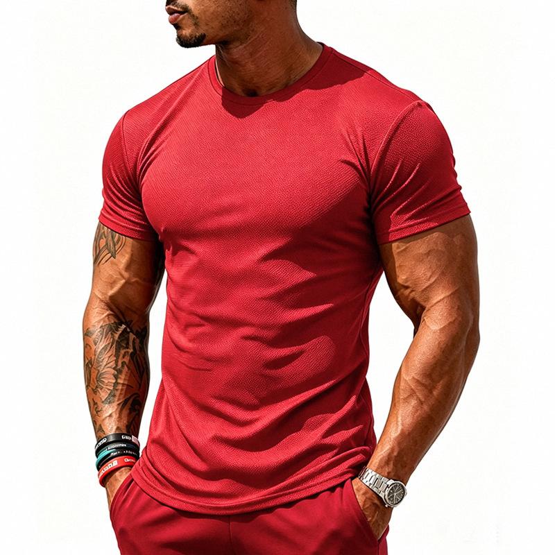 T-shirt da uomo traspirante ad asciugatura rapida elastica tinta unita sportiva fitness casual a maniche corte