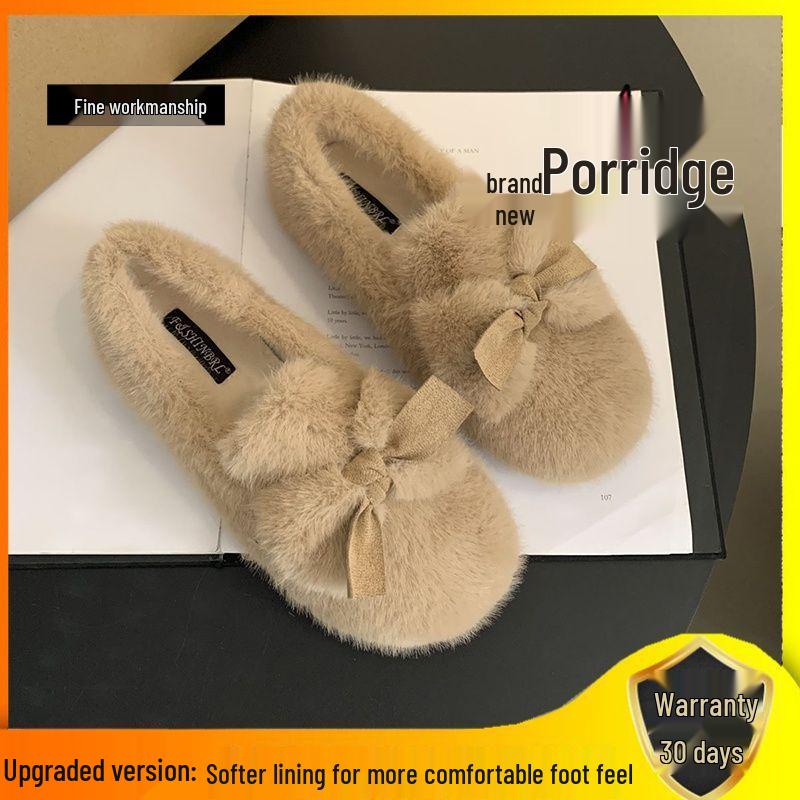 Women's Plush White Furry Fairy Shoes - Autumn/Winter Velvety Bean Style for Expecting Moms
