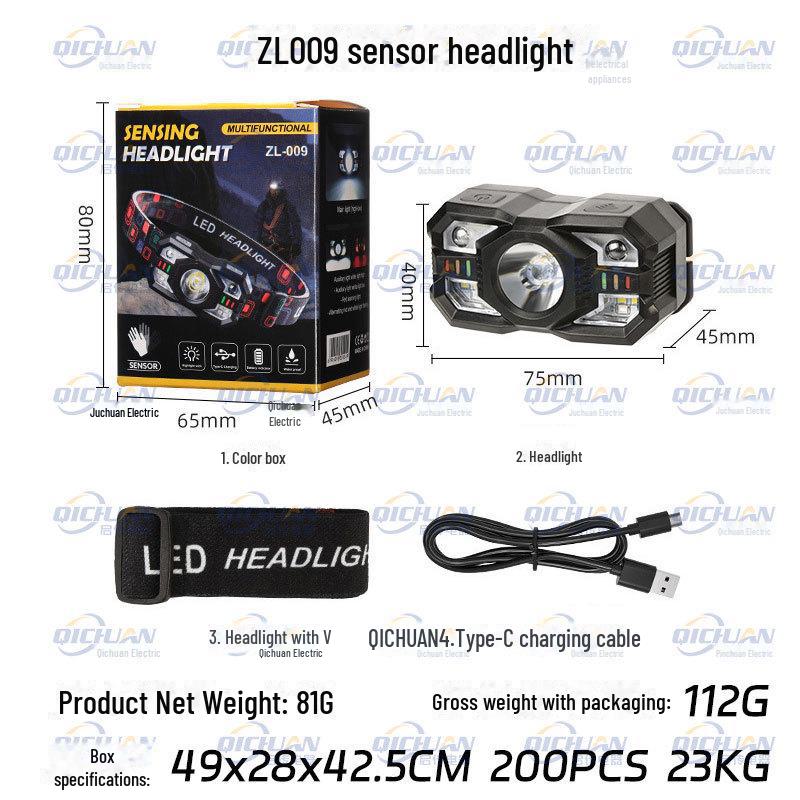 

Сверхяркий водонепроницаемый индукционный налобный фонарь : 6-часовой аккумулятор, портативный, наголовный для бега