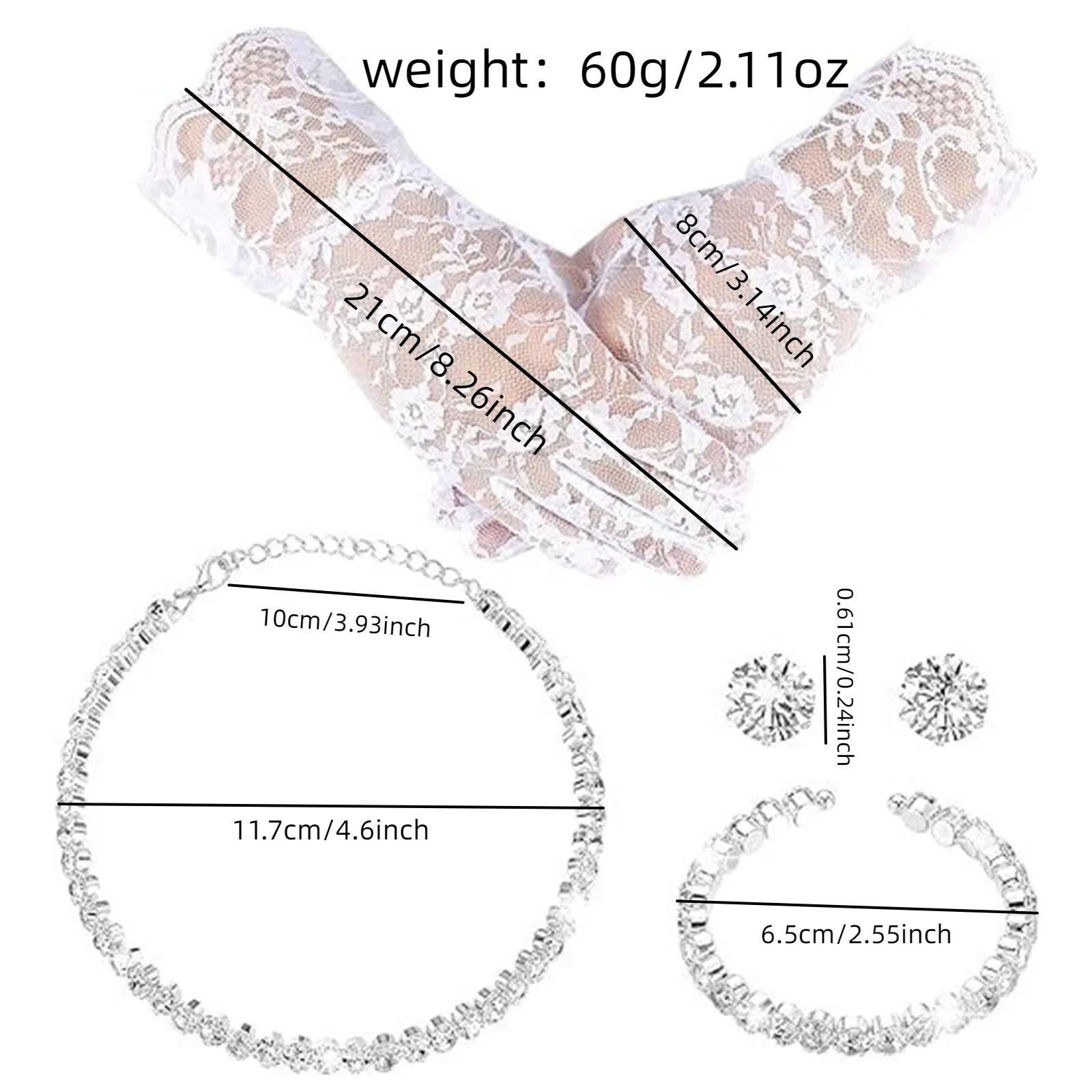 

Children Lace Trim Crystal Rhinestone Necklace Set with Short Gloves , 4 - Piece Girl Jewelry for Party Gift белый