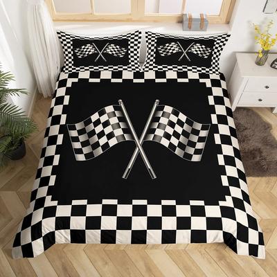 Checkered Flag Duvet Cover Sets for Teens Adults Queen Lightweight Quilt Covers Racing Themed Bedding Set Bedroom Decor No Quilt