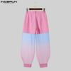 INCERUN Men High Waist Gradient Tie Dye Patchwork Pants Summer Mesh Trousers
