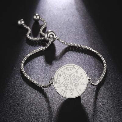 Double Sided Round Pendant Titanium Steel Bracelet With Solomon Pentagram Charm Jewelry