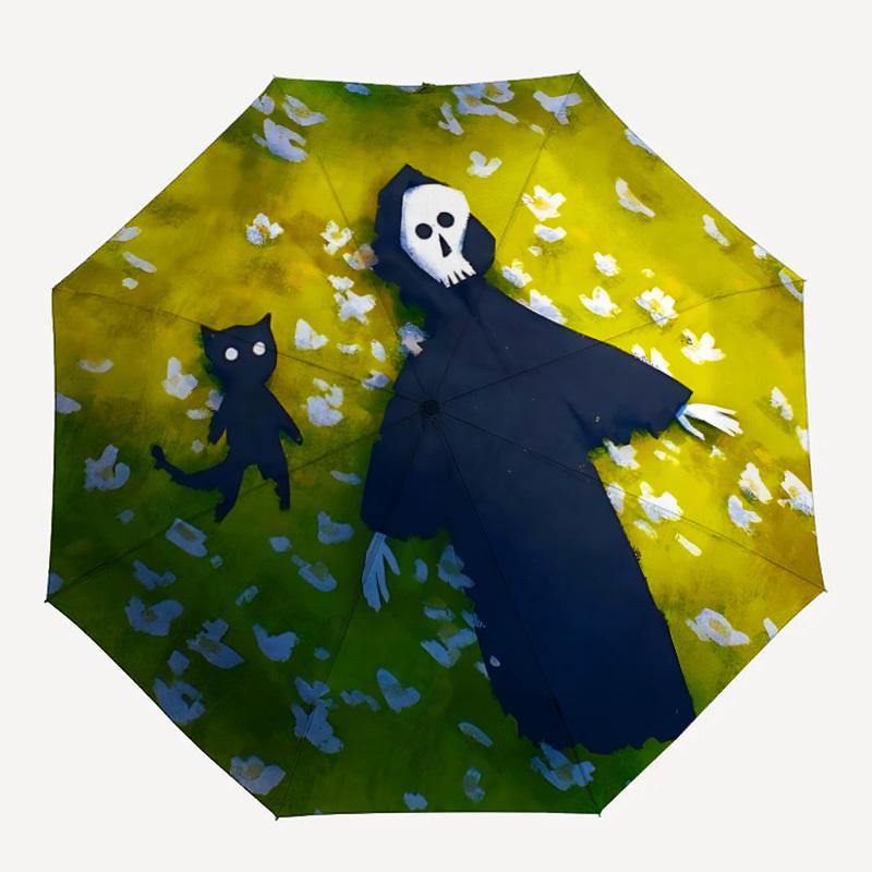 

1pc Grim Reaper Cat Automatic Open/close Umbrella, 8-Rib sturdy structure, Portable Travel Umbrella, Parties, Everyday Use, Outdoor Accessor