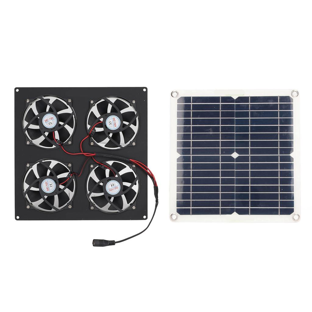 Solar Panel Powered Fan 4 Fans 100W 20V Green Energy Portable Mini Ventilator for Dog House Chicken 