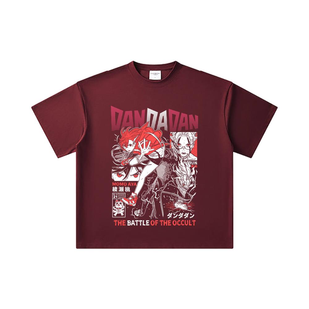 260 GSM Double Yarn 32 Count 100% Cotton DanDaDan V4 Occult Battle Print Unisex Heavy Cotton T Shirt