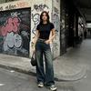 Womens High-Waisted Wide-Leg Straight Cut Denim Jeans Water Washed Comfort Fit Casual Office Wear
