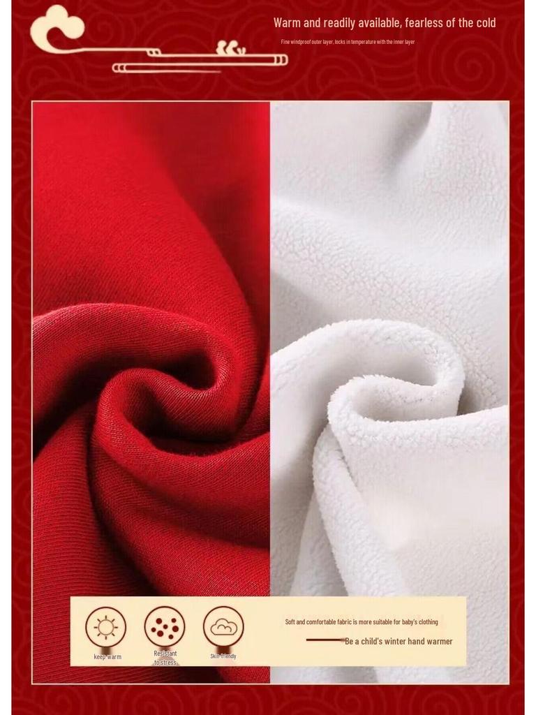 NASA Zebra Silver Fox Fleece Parent-Child Outfit - Red Sweatshirt for Year of the Horse (2026) - Chinese New Year Edition