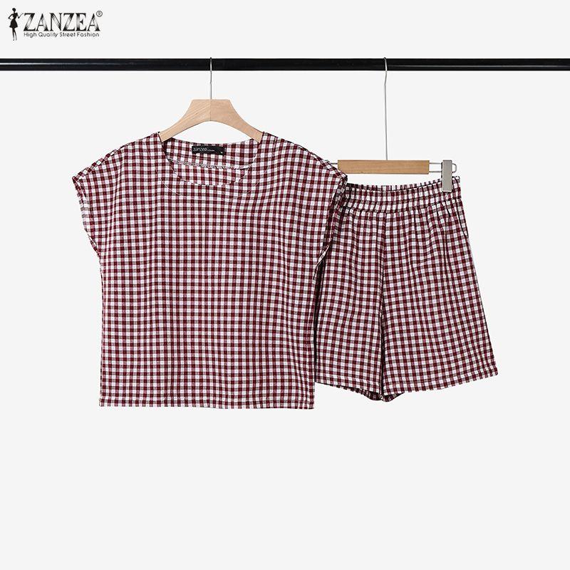 ZANZEA Women Sleeveless Blouse and Shorts Summer Two Piece Suit Sets